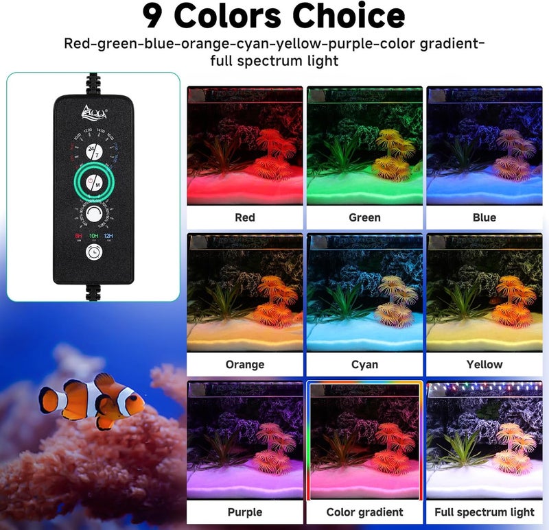 AQQA LED Aquarium Light, 24/7 Mode IP68 Waterproof Extendable Bracket Fish Tank Light, DIY Mode Full Spectrum Aquarium Plant Light, Adjustable Timer/Brightness Memory Function for 32-40 Inch Fish Tank - Image 4